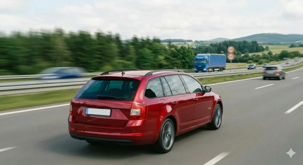 Dieselove auto na dálníci. Tyto delší trasy jsou nejvhodnější pro dieselové motory.